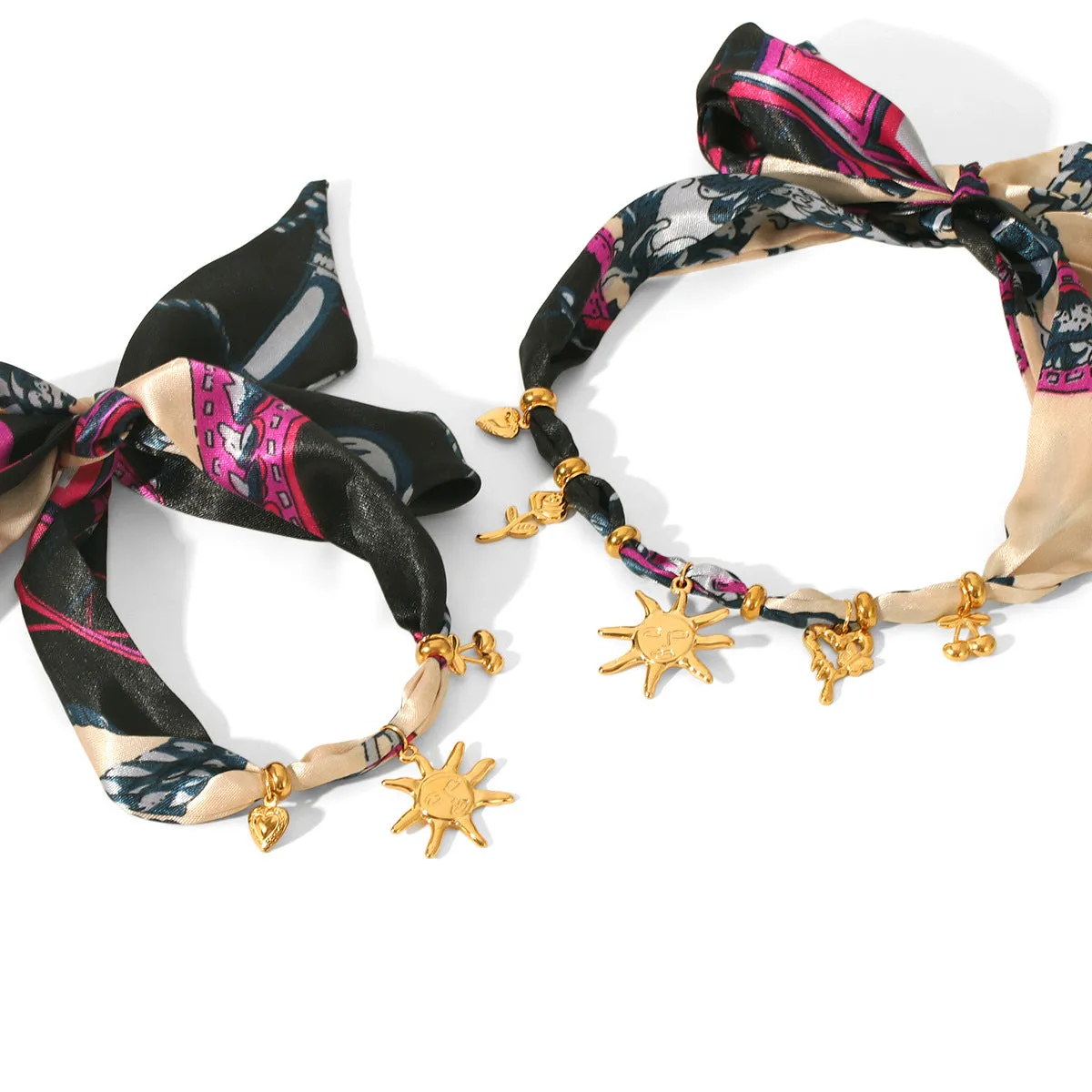 Sunflower stainless steel charm on a ribbon bracelet for children, ins style