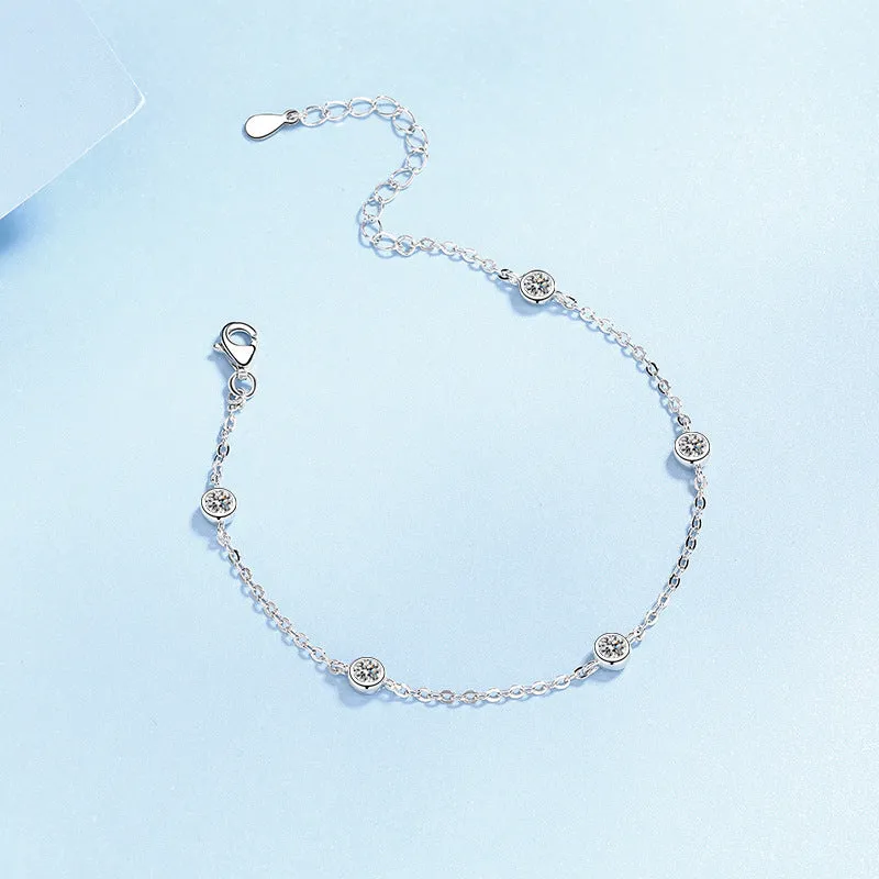 Sterling silver moissanite bracelet with 925 silver, fifty point stones in natural flowing design
