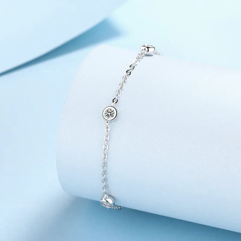 Sterling silver moissanite bracelet with 925 silver, fifty point stones in natural flowing design