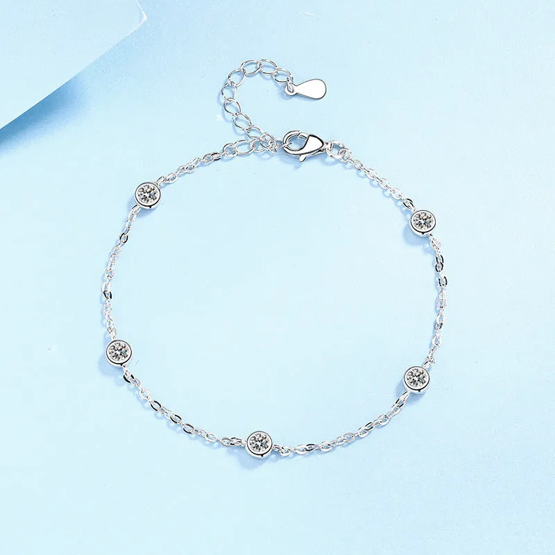 Sterling silver moissanite bracelet with 925 silver, fifty point stones in natural flowing design