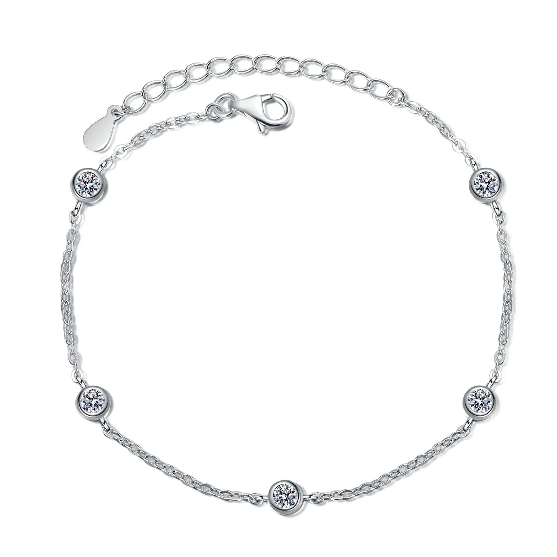 Sterling silver moissanite bracelet with 925 silver, fifty point stones in natural flowing design