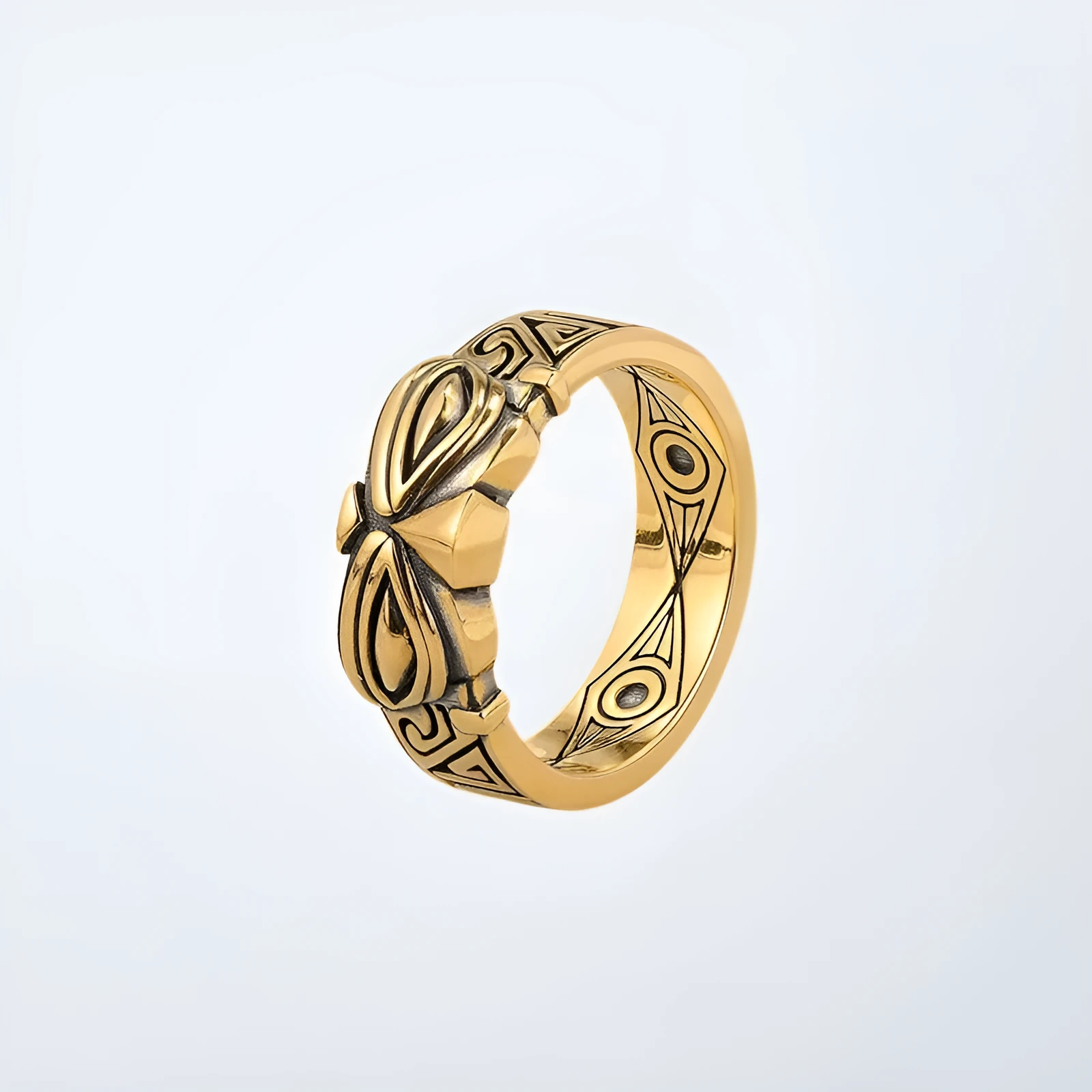 Unisex adjustable silver plated ring with Sanxingdui retro design and animal geometry motif on open band