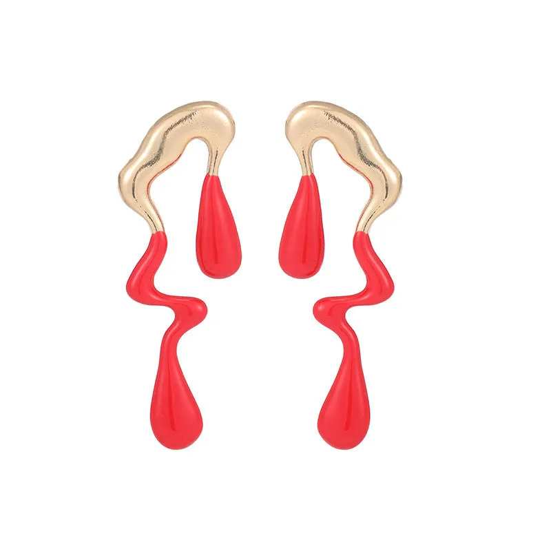 Liquid irregular geometric ear studs in gold, made from zinc alloy with electroplated finish, unique water drop design for women