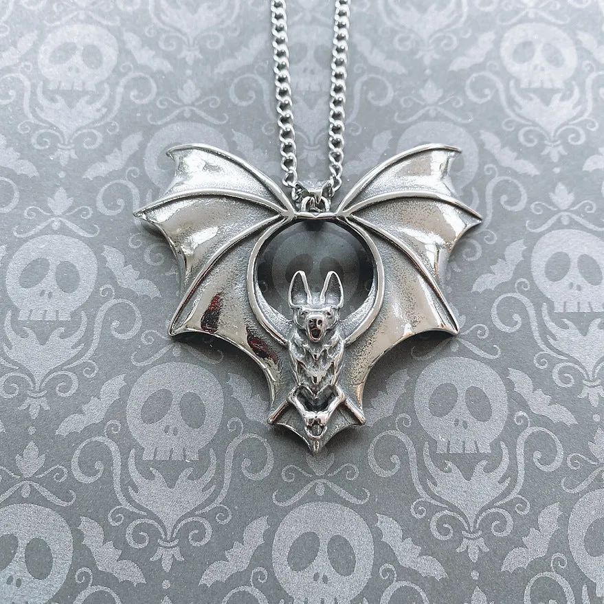 Vintage gothic big bat necklace alloy cross chain electroplated couple style AQ-5841 dark pendant