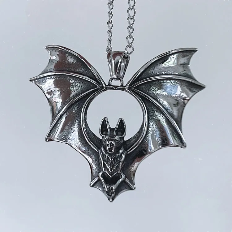 Vintage gothic big bat necklace alloy cross chain electroplated couple style AQ-5841 dark pendant