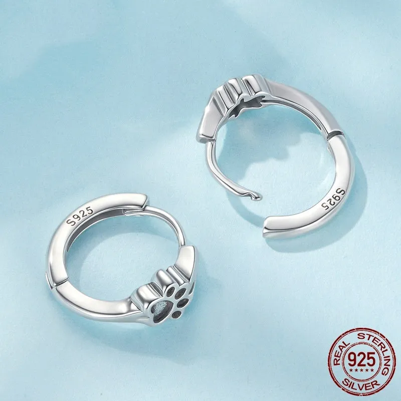 S925 sterling silver cute pet paw print ear clip for women polished finish non-piercing earrings SCE1885 colour