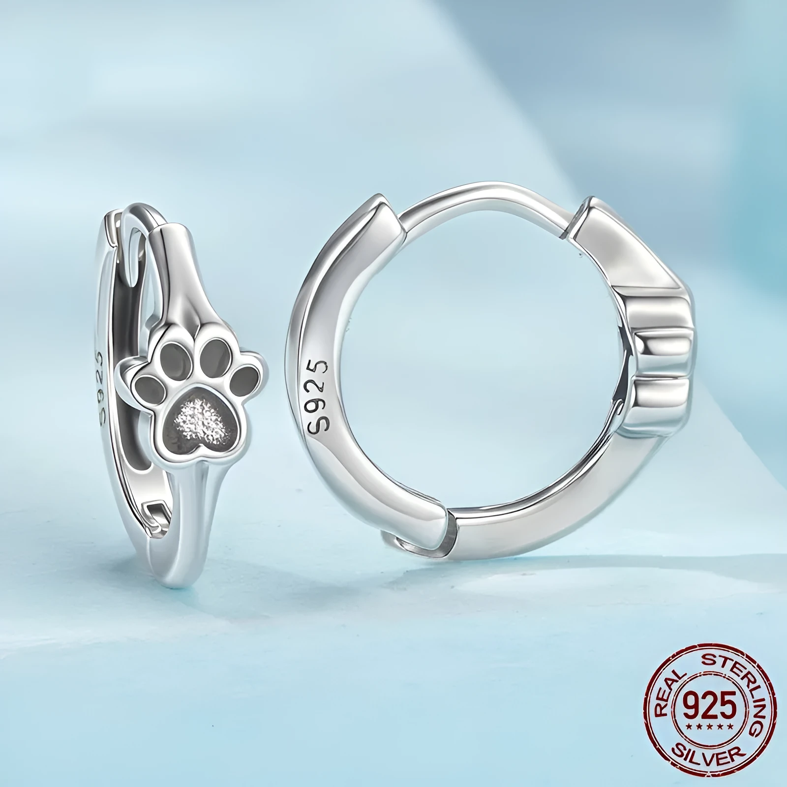 S925 sterling silver cute pet paw print ear clip for women polished finish non-piercing earrings SCE1885 colour