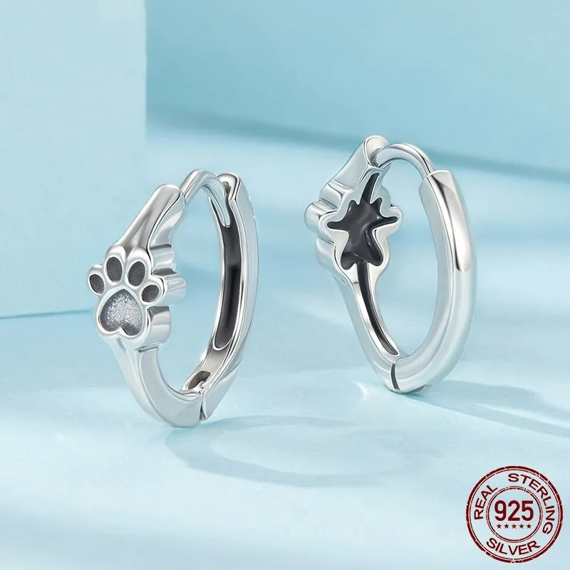 S925 sterling silver cute pet paw print ear clip for women polished finish non-piercing earrings SCE1885 colour