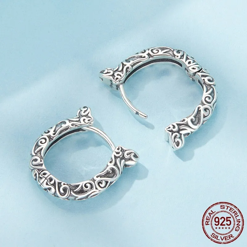 S925 sterling silver lucky horseshoe ear clip with grinding finish, U-shaped design, colour SCE1888, for women