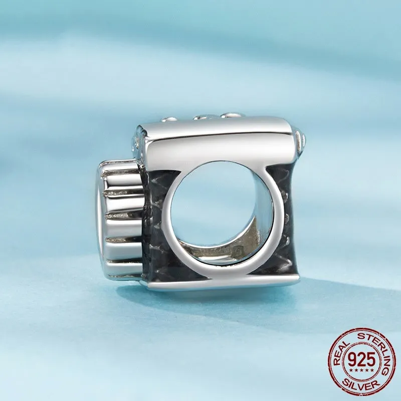Zircon S925 sterling silver camera bead with dripping oil finish, height 0.8cm width 1.0cm aperture 0.45cm