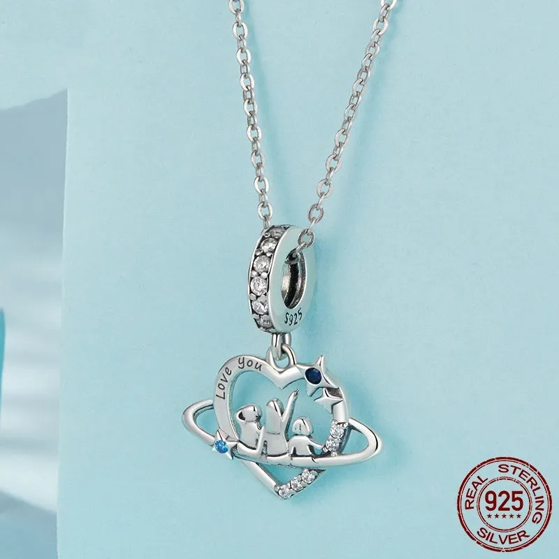 S925 sterling silver loving heart pendant bead for DIY jewellery, height 2.2cm width 1.8cm aperture 0.45cm, colour SCC3075
