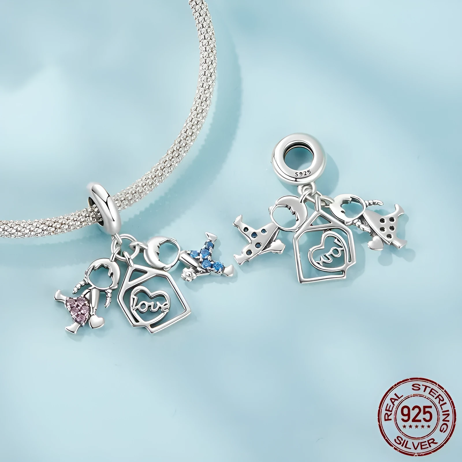 925 sterling silver bead pendant part with colour inlay and 2.7 cm width on white background