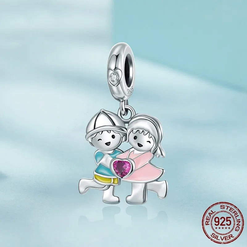 S925 sterling silver pendant bead charm with drip oil finish, 2.5cm height, 0.45cm aperture, for DIY jewellery making