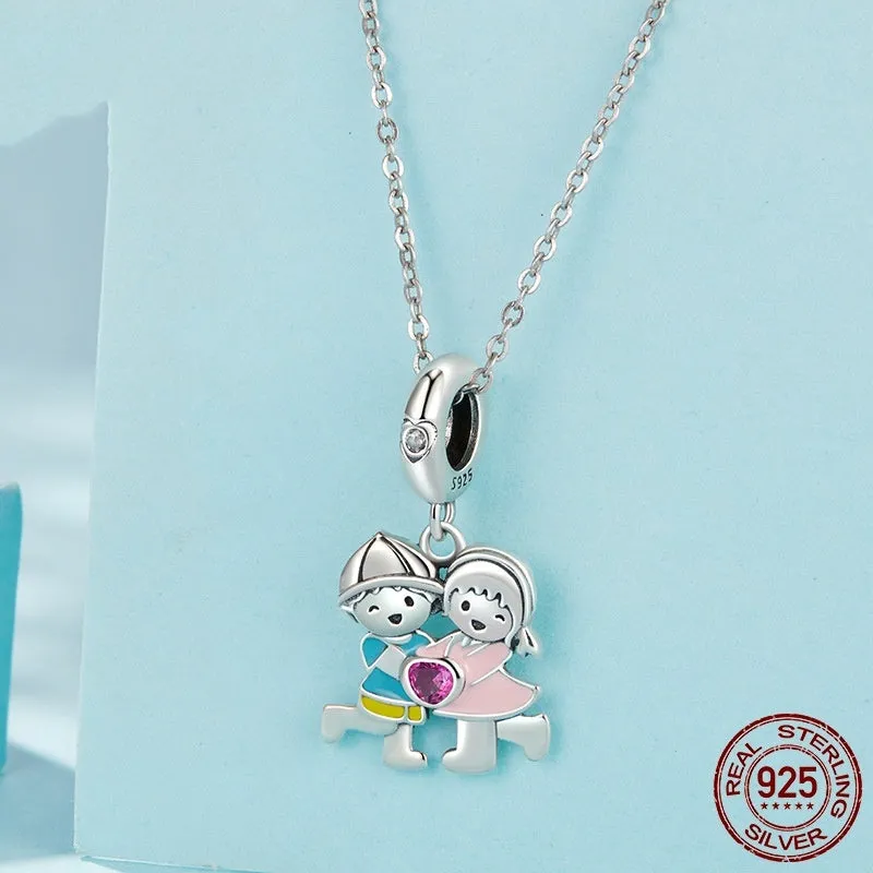 S925 sterling silver pendant bead charm with drip oil finish, 2.5cm height, 0.45cm aperture, for DIY jewellery making