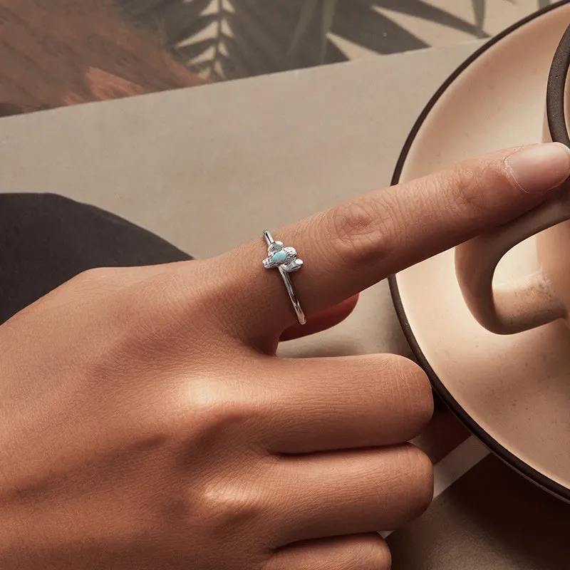 Silver cactus open ring 925 sterling silver adjustable opening women's fashion ring