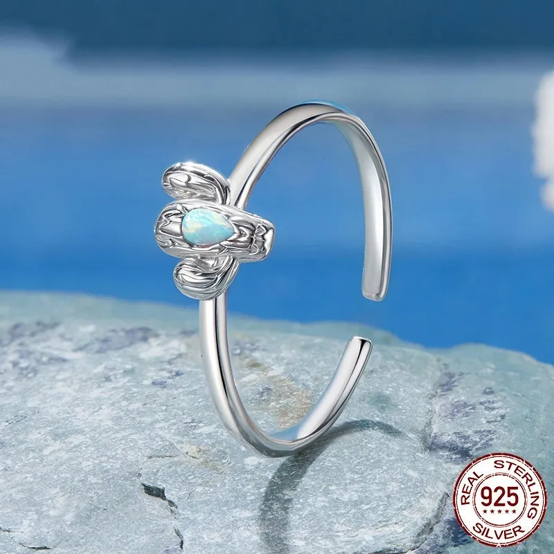 Silver cactus open ring 925 sterling silver adjustable opening women's fashion ring