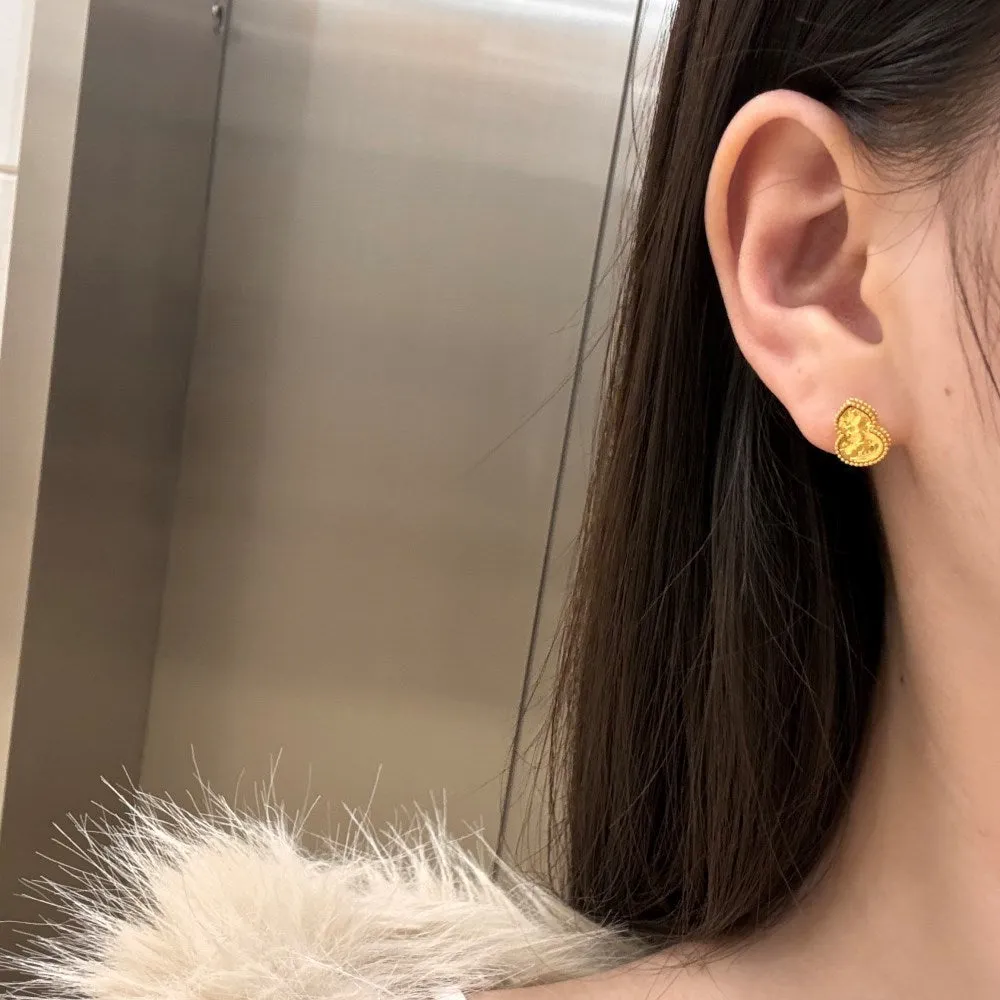 Silver 925 sterling silver gourd shape scale pattern stud earrings octagonal geometric retro women