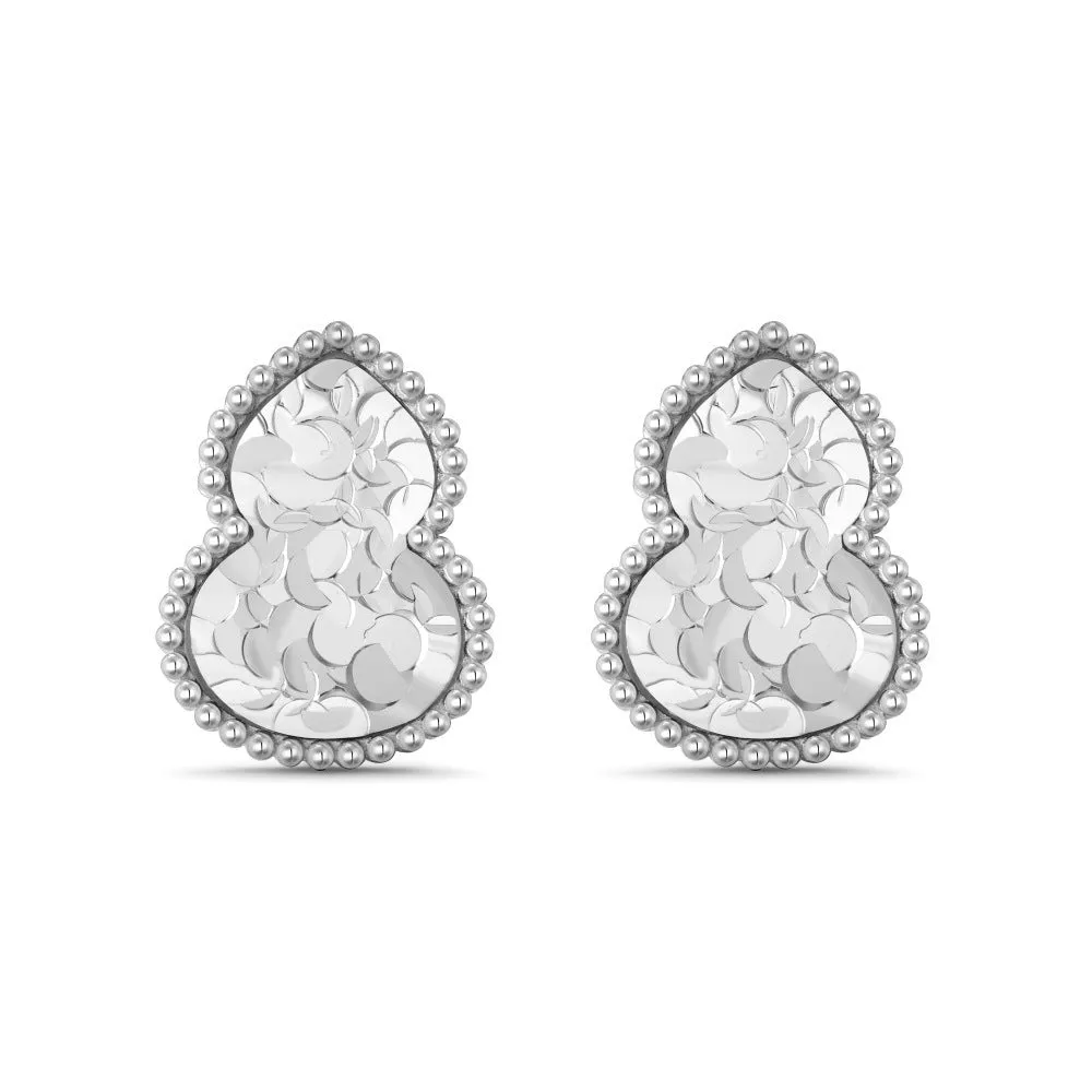 Silver 925 sterling silver gourd shape scale pattern stud earrings octagonal geometric retro women
