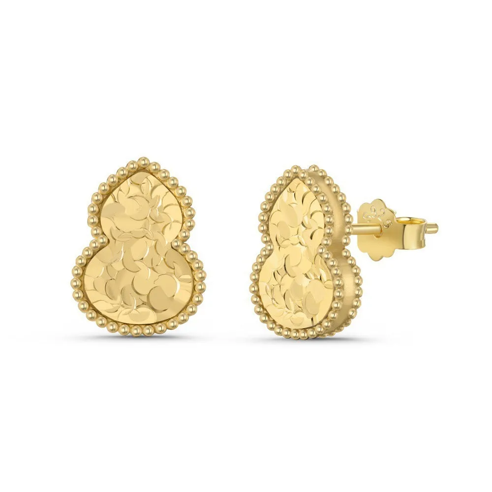 Silver 925 sterling silver gourd shape scale pattern stud earrings octagonal geometric retro women
