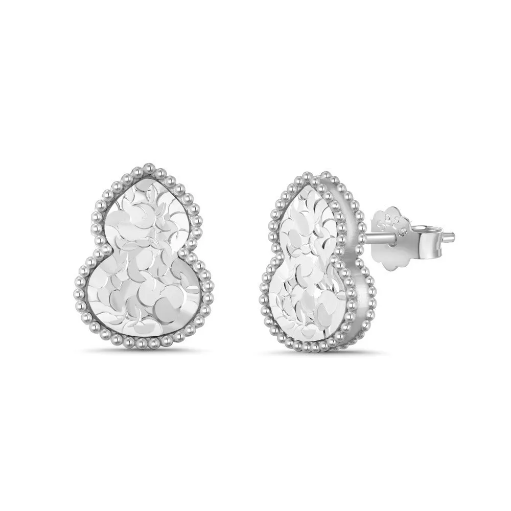 Silver 925 sterling silver gourd shape scale pattern stud earrings octagonal geometric retro women