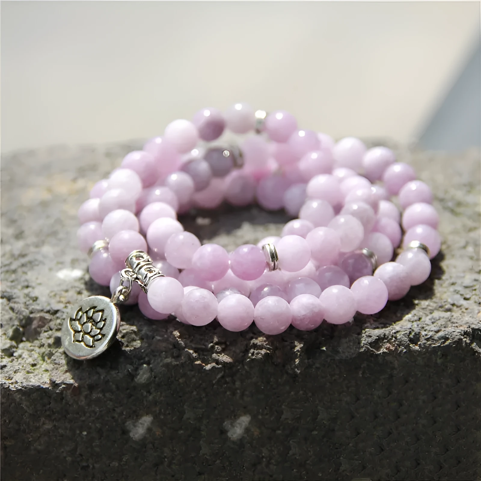 Geometric natural stone bracelet with angel echeveria and lotus design for women in various colours