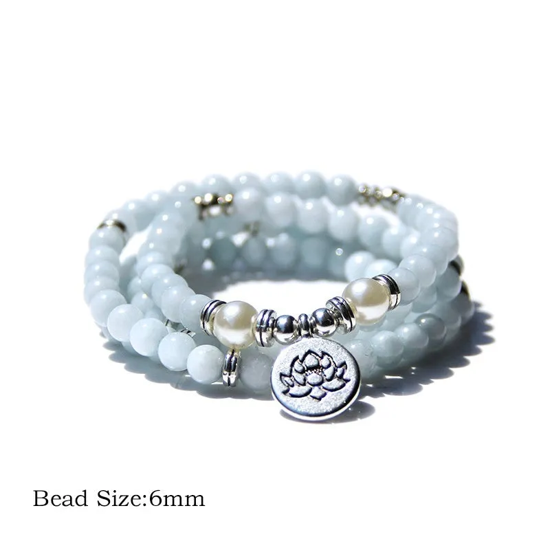 Geometric natural stone bracelet with angel echeveria and lotus design for women in various colours