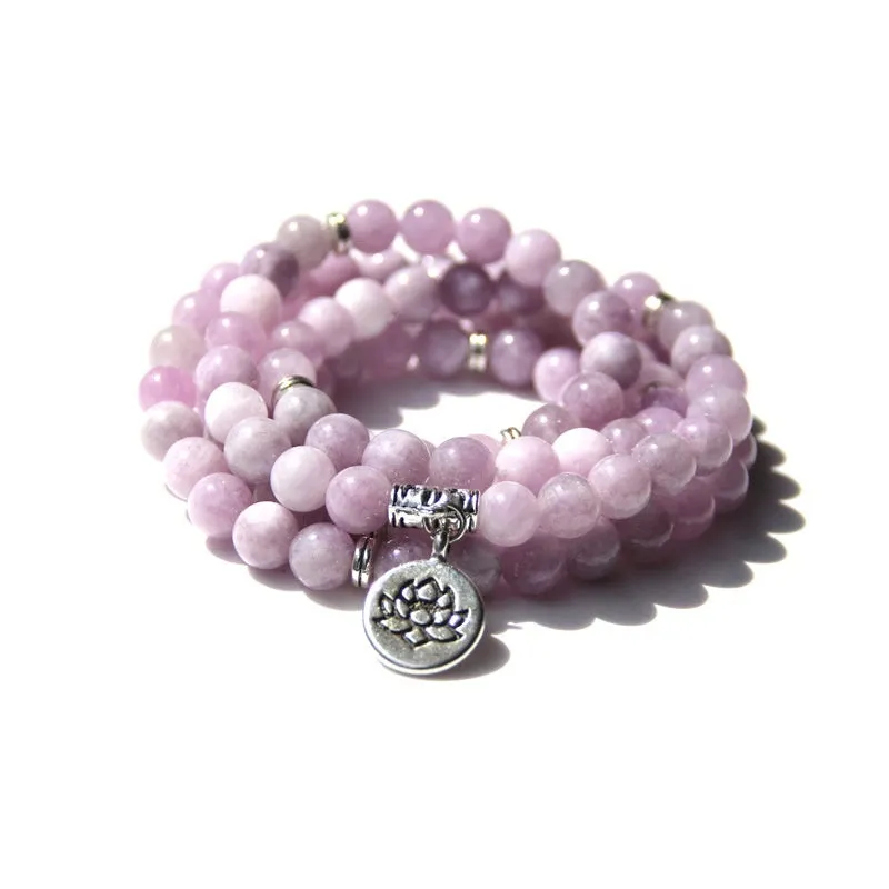 Geometric natural stone bracelet with angel echeveria and lotus design for women in various colours