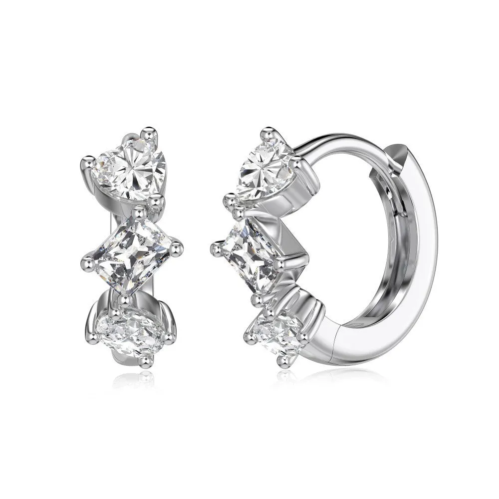 925 silver women's earrings with five flowers and petals on outer circle, electroplated finish