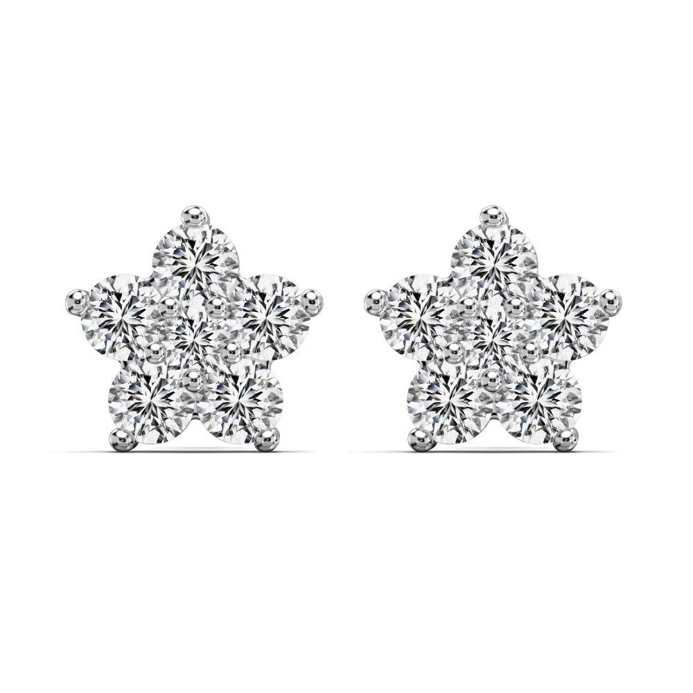 925 silver women's earrings with five flowers and petals on outer circle, electroplated finish