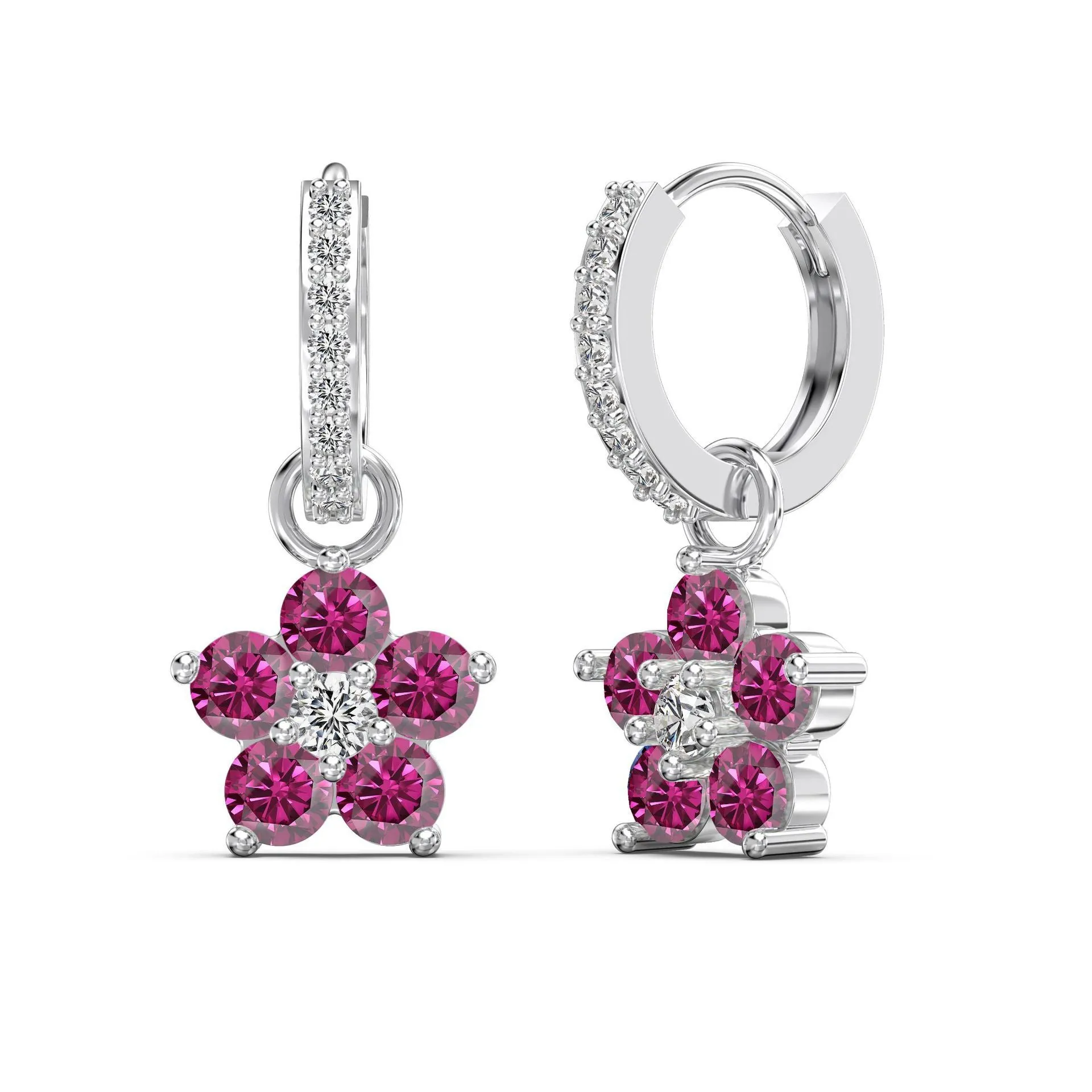 925 silver women's earrings with five flowers and petals on outer circle, electroplated finish