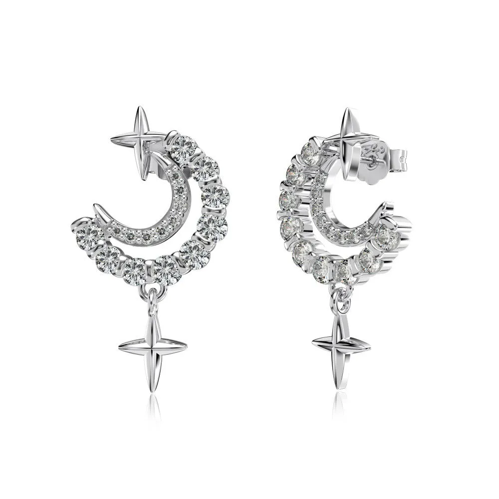 925 silver women's earrings with five flowers and petals on outer circle, electroplated finish
