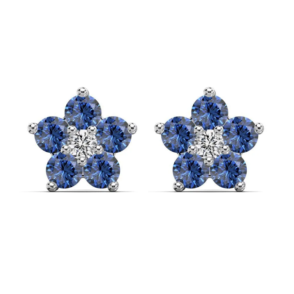 925 silver women's earrings with five flowers and petals on outer circle, electroplated finish