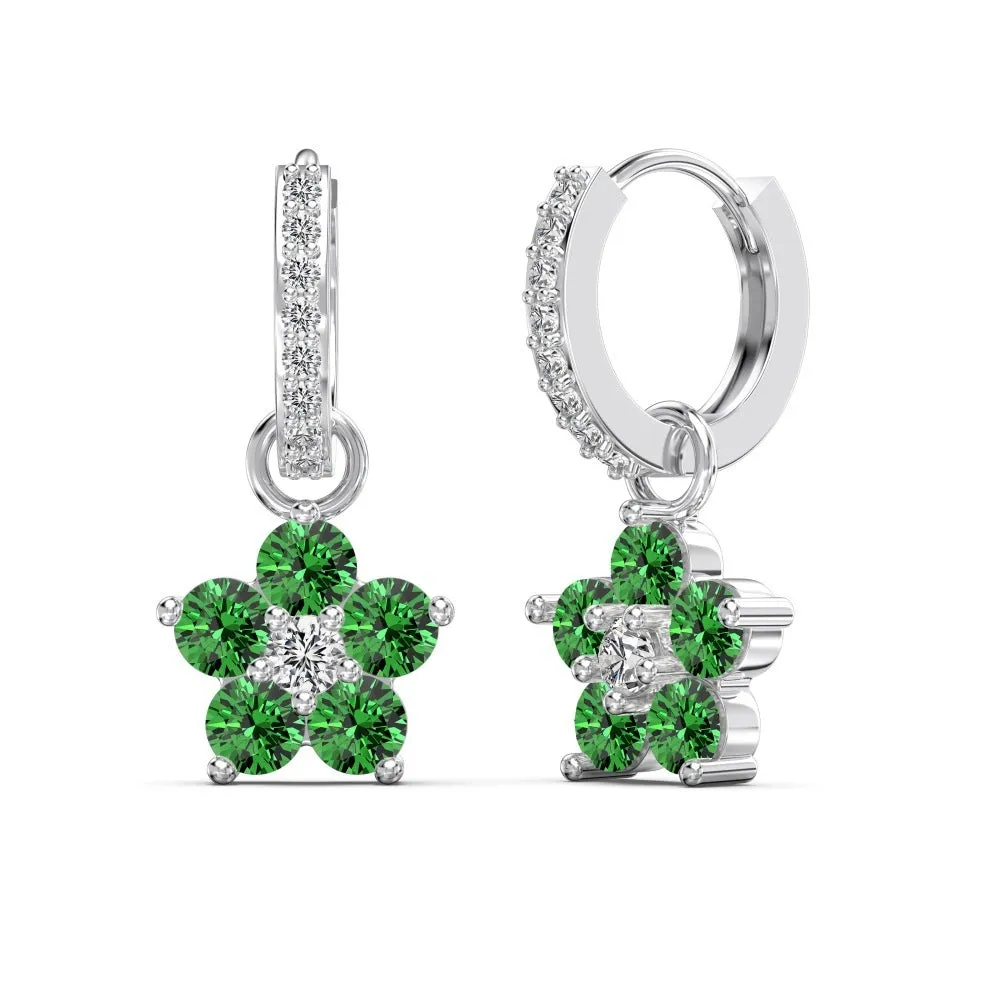 925 silver women's earrings with five flowers and petals on outer circle, electroplated finish