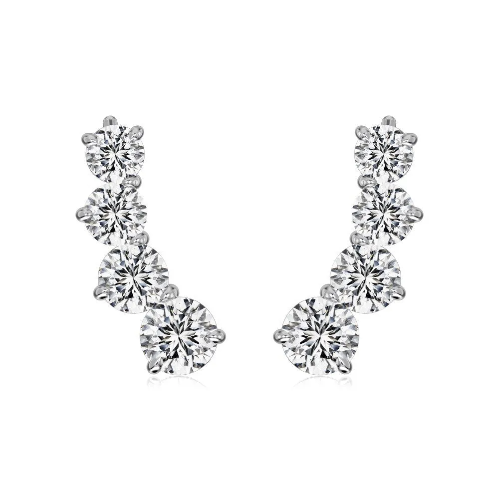 925 silver women's earrings with five flowers and petals on outer circle, electroplated finish