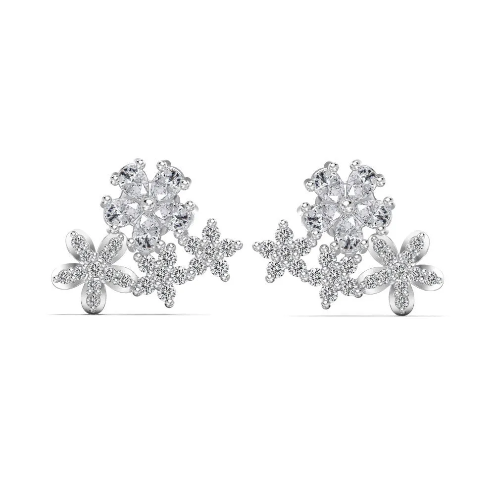 925 silver women's earrings with five flowers and petals on outer circle, electroplated finish