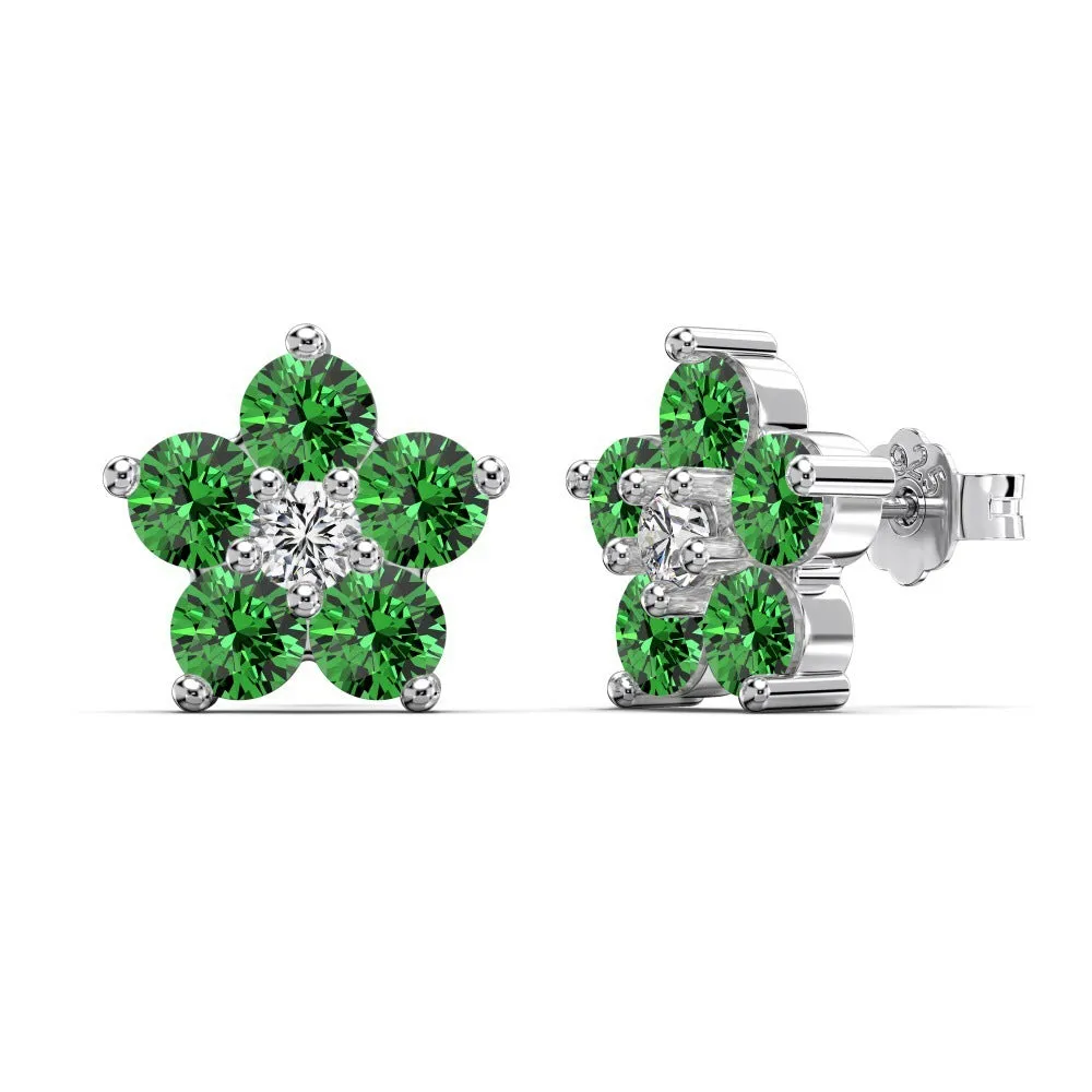 925 silver women's earrings with five flowers and petals on outer circle, electroplated finish