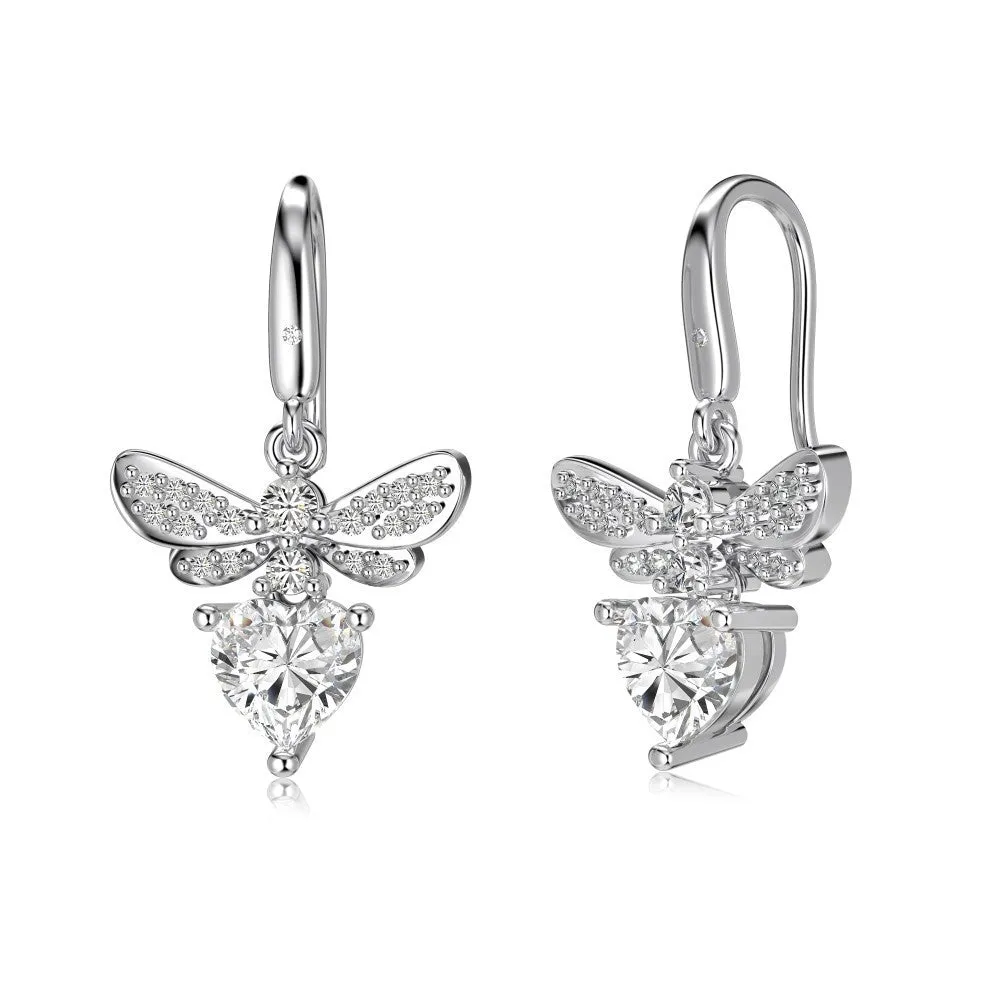 925 silver women's earrings with five flowers and petals on outer circle, electroplated finish