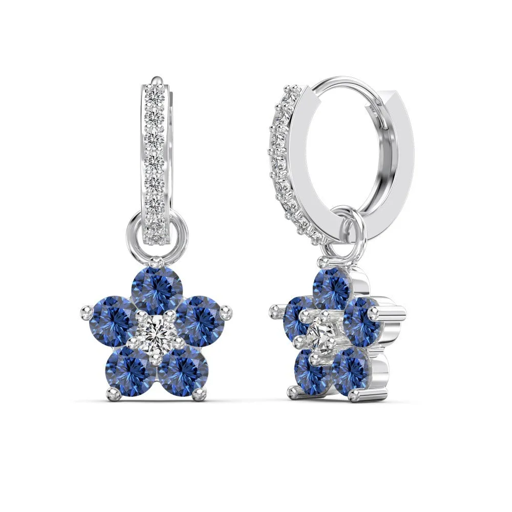 925 silver women's earrings with five flowers and petals on outer circle, electroplated finish