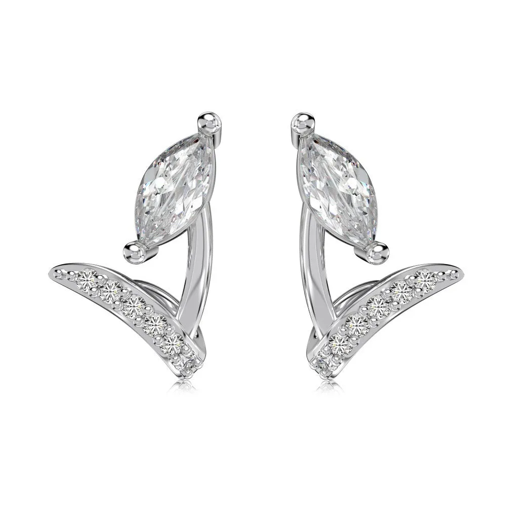 925 silver women's earrings with five flowers and petals on outer circle, electroplated finish