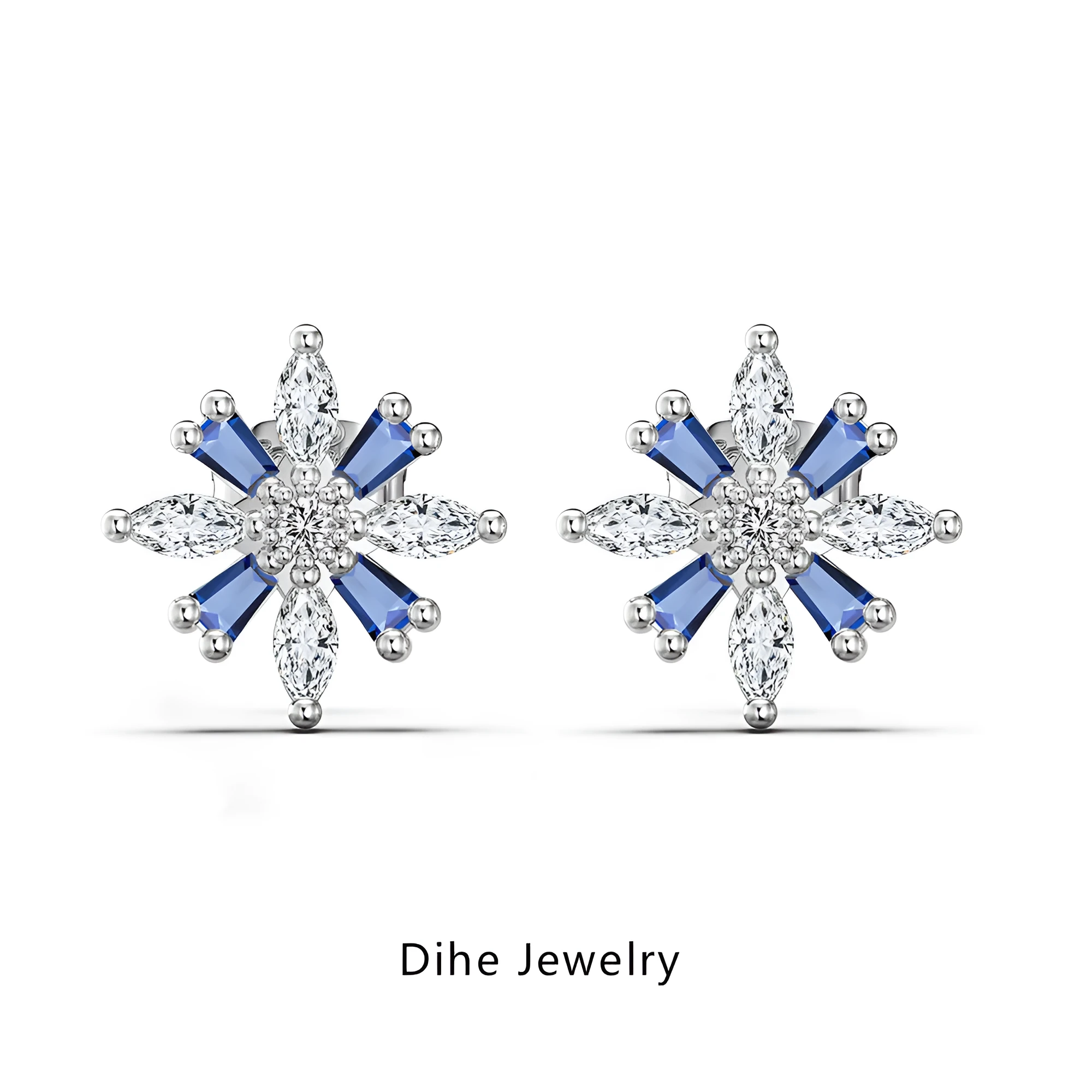 S925 sterling silver snowflake stud earrings in platinum white diamond finish for women
