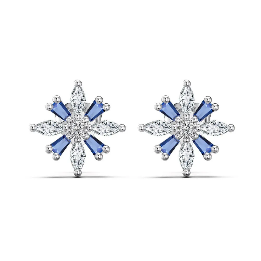 S925 sterling silver snowflake stud earrings in platinum white diamond finish for women