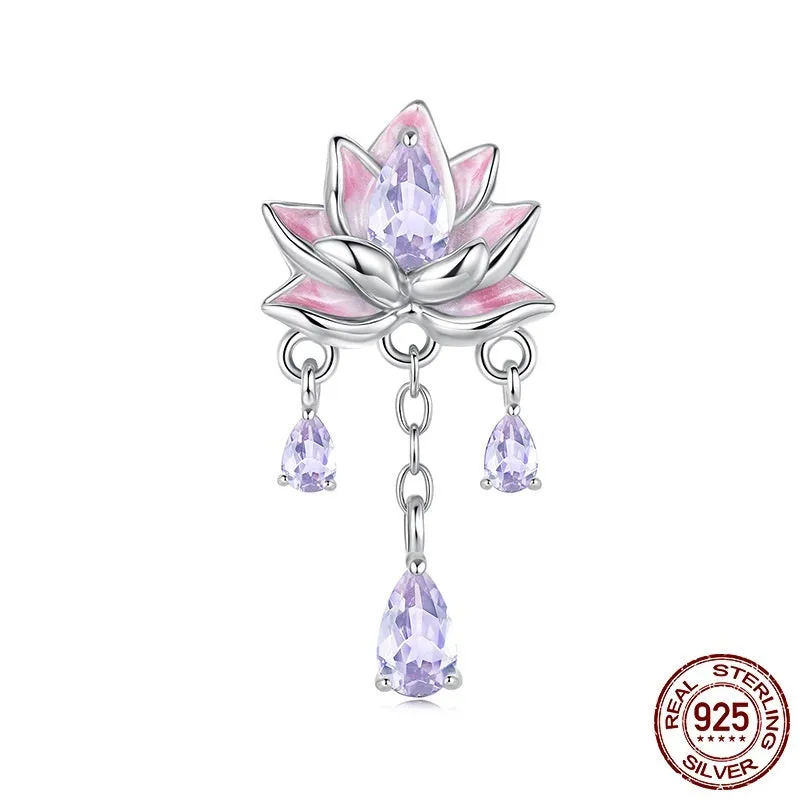 925 silver lotus gradient pendant bead 2.2cm by 1.1cm with 0.45cm aperture for DIY jewellery making