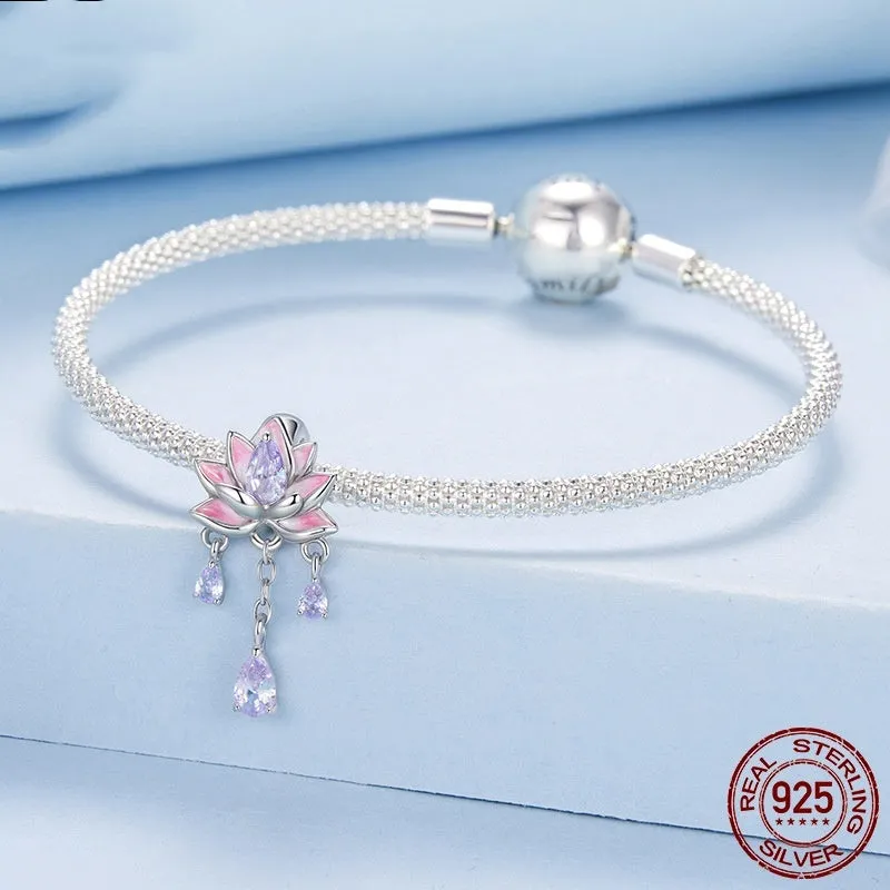925 silver lotus gradient pendant bead 2.2cm by 1.1cm with 0.45cm aperture for DIY jewellery making