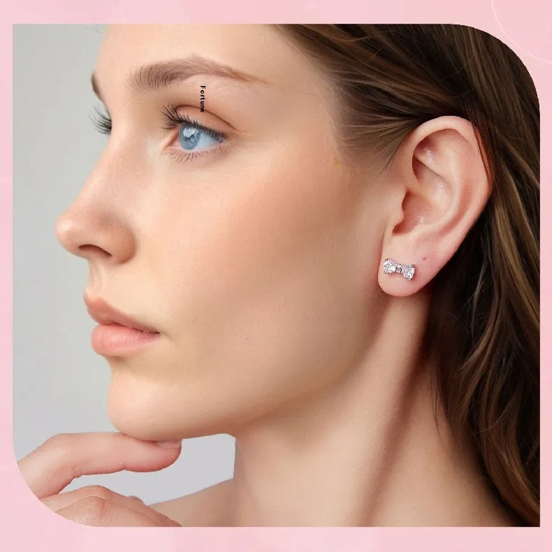 New Bow S925 Sterling Silver Stud Earrings for Women Sweet Style BSE1193 Electroplating