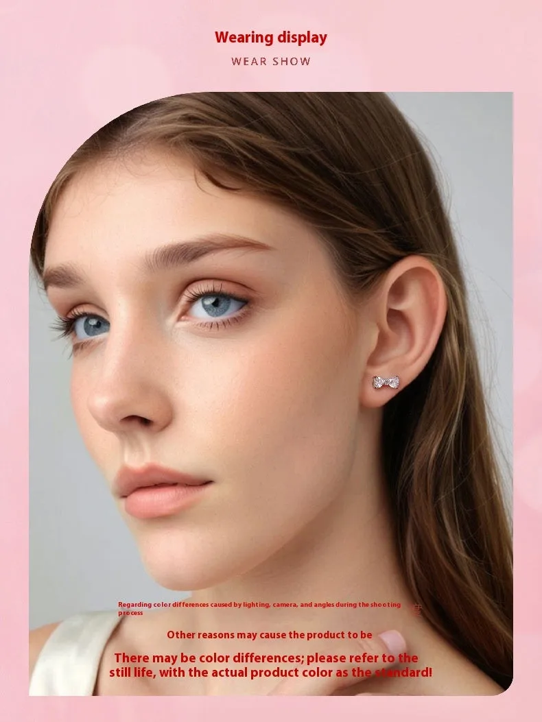 New Bow S925 Sterling Silver Stud Earrings for Women Sweet Style BSE1193 Electroplating