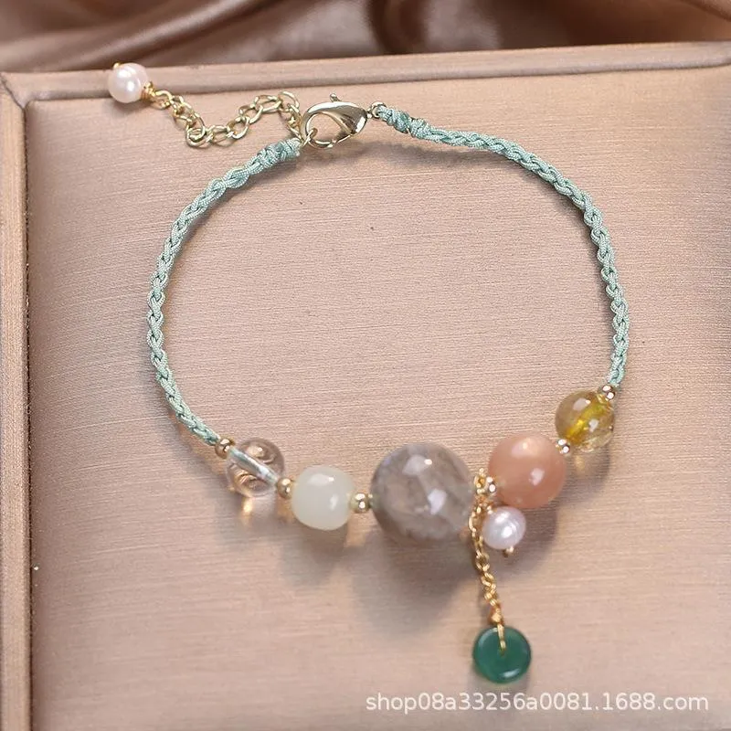 Hand-woven crystal peace buckle bracelet with sequins in blue, green, or red colour options