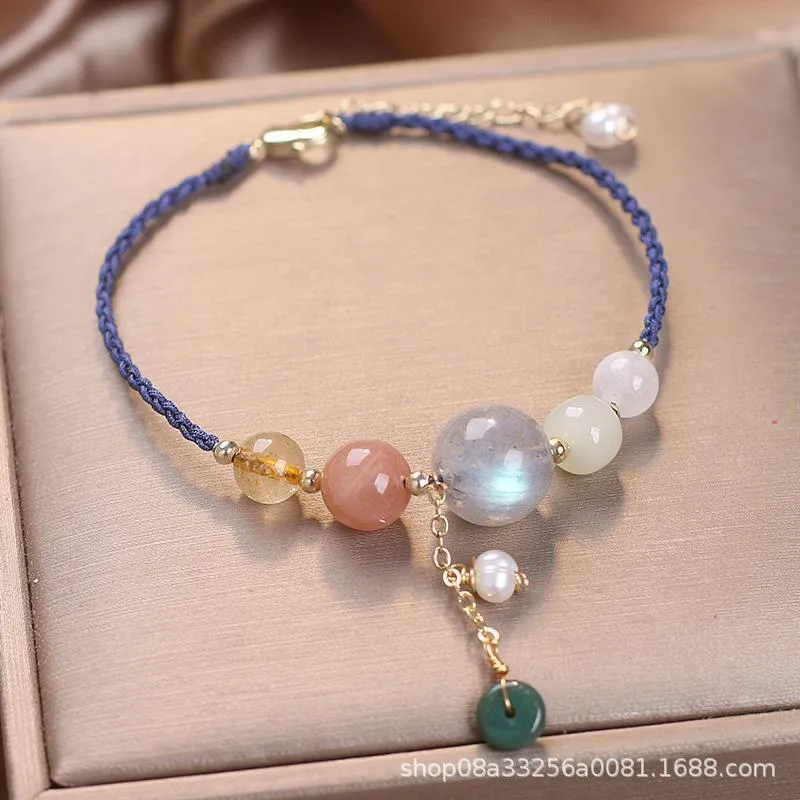 Hand-woven crystal peace buckle bracelet with sequins in blue, green, or red colour options