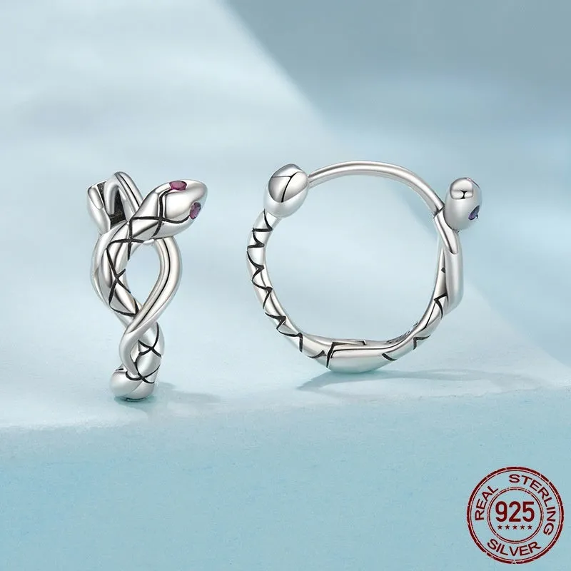 S925 sterling silver snake ear clip earrings in retro animal design for women