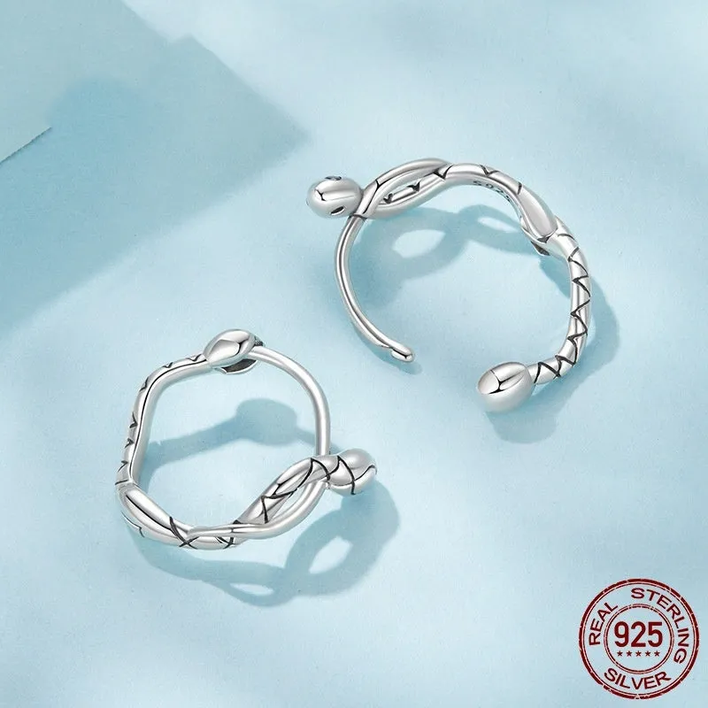 S925 sterling silver snake ear clip earrings in retro animal design for women