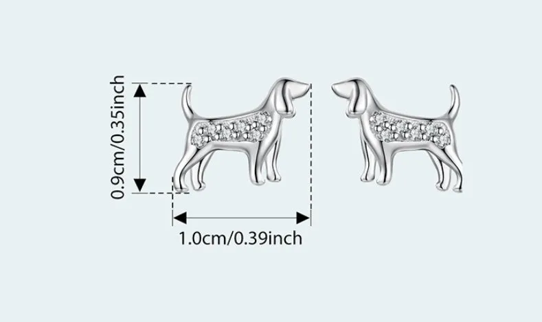 Golden retriever mini ear studs in silver with electroplated finish on a white background